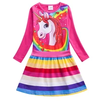girls long sleeve unicorn dress spring autumn dress cotton casual a word rainbow striped dress kids dress lh6219