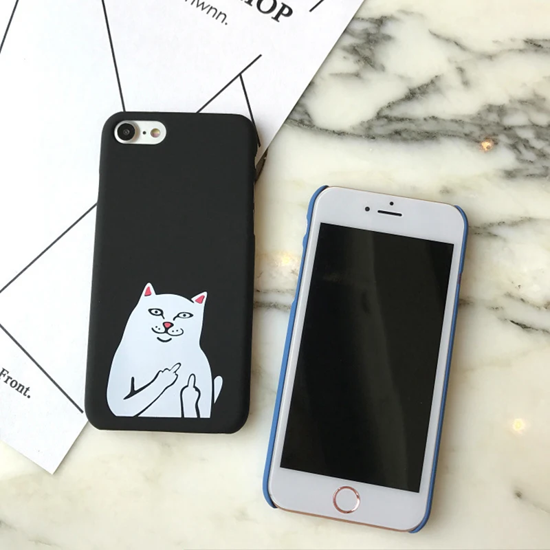 2017 Weird палец Белый Кот ПК пластик жесткий футляр для iPhone 6 6S плюс 7 Plus 5S черный белый