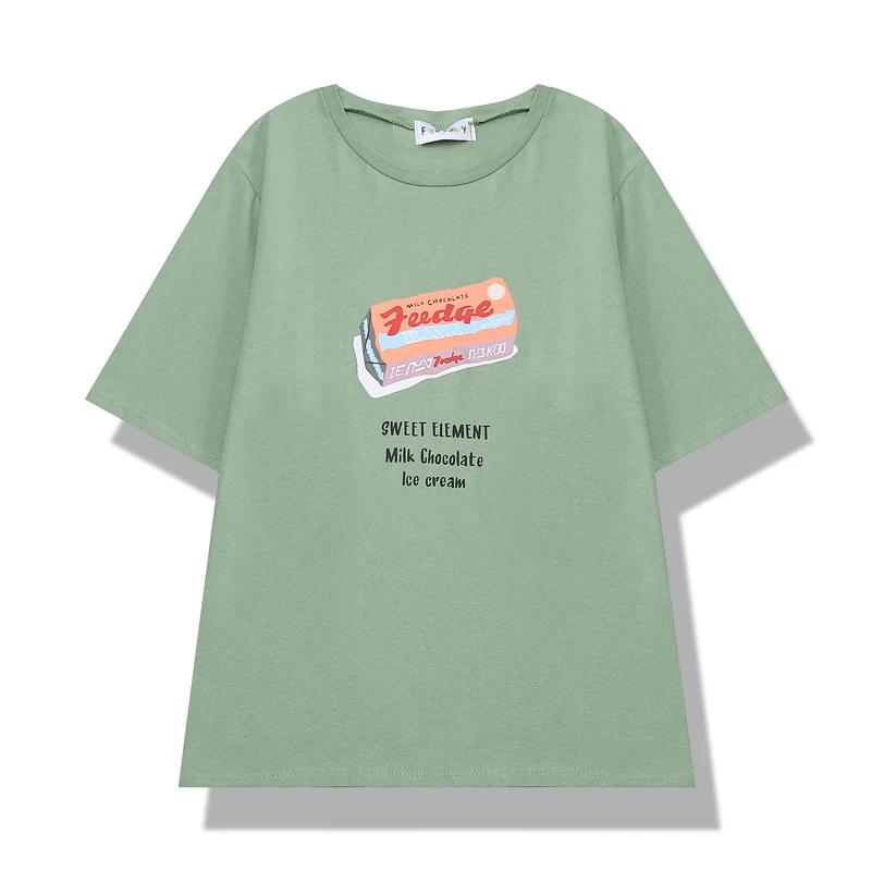 2019 new fashion women's two piece set Short Sleeve Tops Snacks Cartoon Print T-Shirt + Pack Hip Skirt Two-Piece Set | Женская