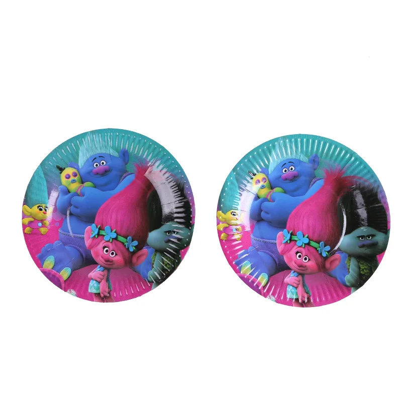 For 10 Kids Trolls Disposable Paper Cups Table Cover Plate Knife Fork Spoons Gift Bag Mask Birthday Party Supplies Decoration | Дом и сад