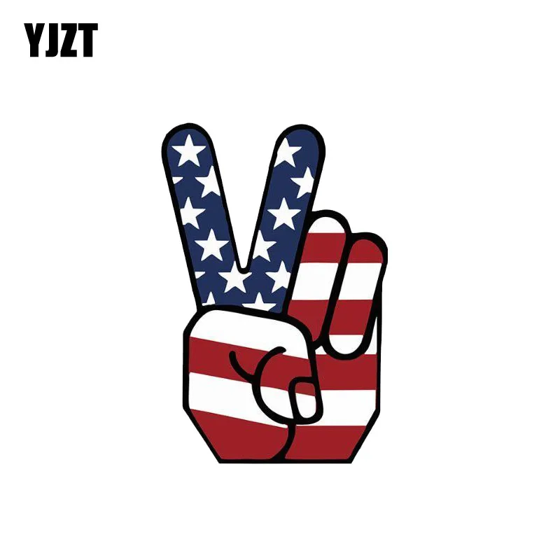 

YJZT 8CM*12CM American USA Flag Peace Victory Gesture Decal Car Sticker PVC 12-1253