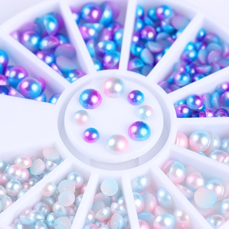 Полукруглый жемчужный бисер для украшения ногтей градиентный плоский низ синий