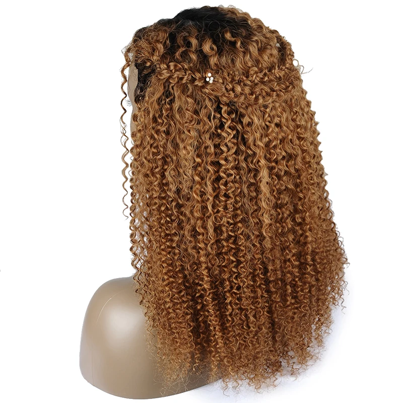 Pinshair Ombre блондинка афро странный вьющиеся волосы человека парики для Для женщин T1B/30 бразильский Синтетические волосы на кружеве парик non-реми застежка парик