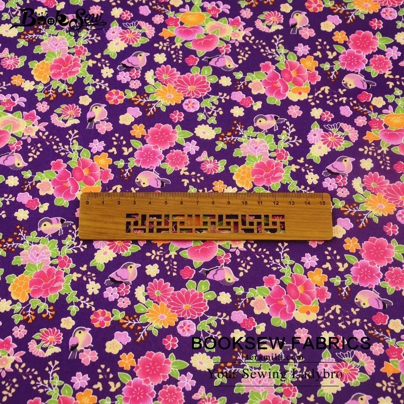 Booksew 100% хлопок поплин Ткань цветочный Рисунок Дизайн мягкие Вышивание фиолетовый