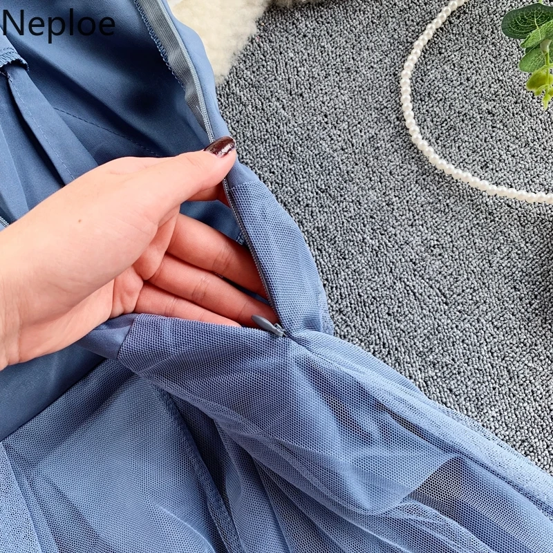 Neploe Сетчатое лоскутное женское платье Лето 2019 Новинка v-образным вырезом без