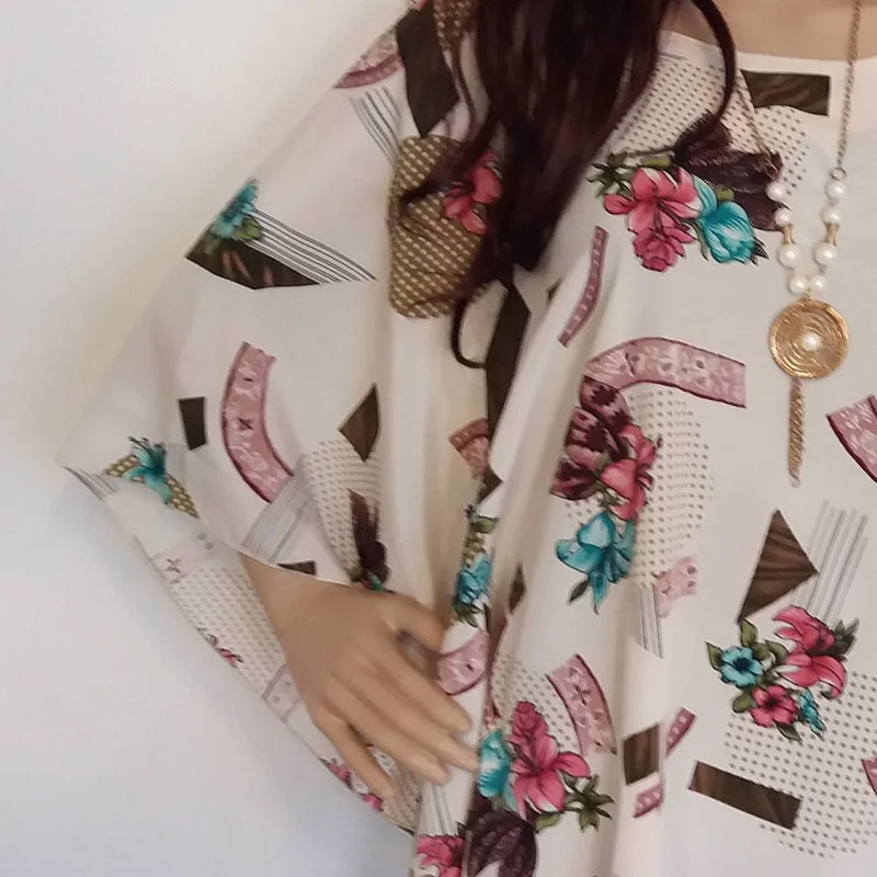 

Summer Women Fashion Shirt Printed Clothes Three Quarter Sleeve O-Neck Chiffon Loose Blouse Batwing Sleeve Ladies Streetwear