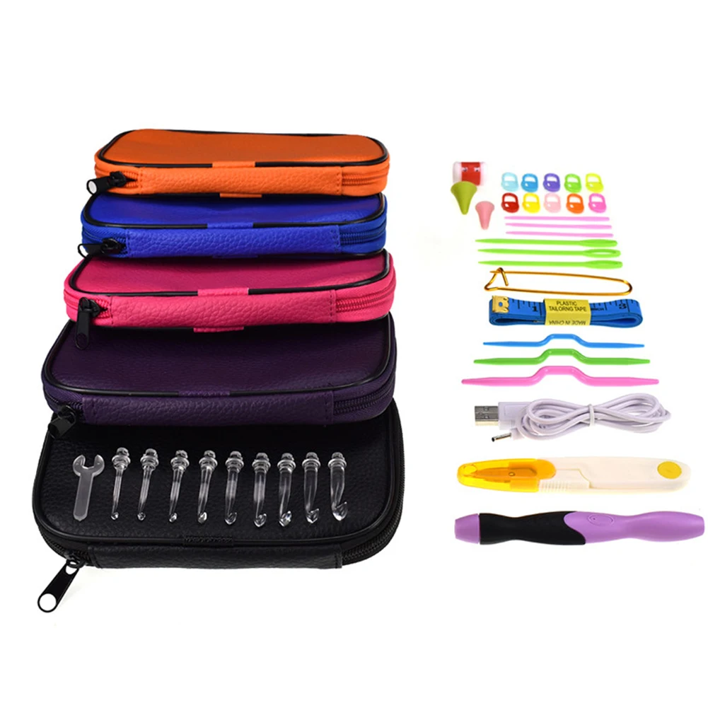 Вязальные спицы Набор крючком для дома с ножницами usb зарядка практичный