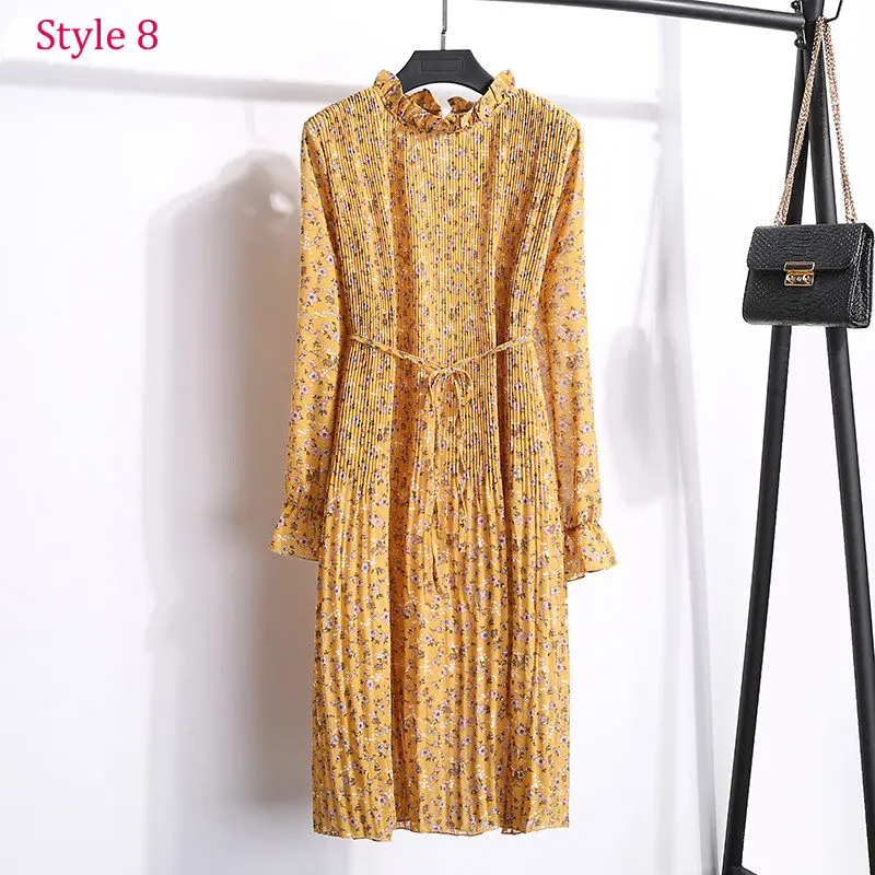 style 8 Двухслойное шифоновое платье с цветочным рисунком, эластичная резинка на талии, женское весеннее платье трапециевидной формы на шнуровке с расклешенными рукавами, богемное платье для женщин, Vestidos - Цвет: style 8