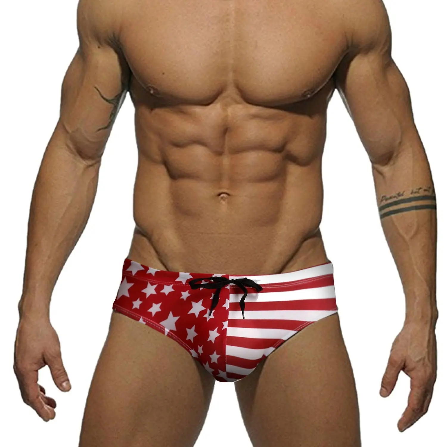 American Flag Swimwear Mens Stars Low Rise Swim Briefs Trunks USA Flag Underwear Sexy Beach Bikini Swimsuit Swimming Surf Shorts