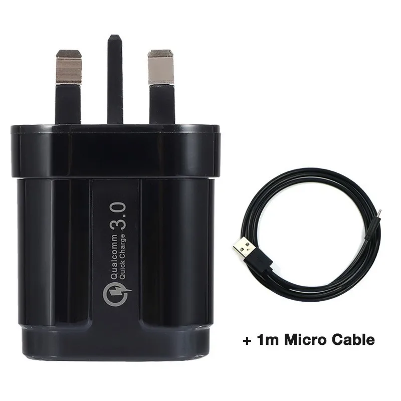 Быстрое зарядное устройство QC3.0 UK для iPhone для Xiaomi samsung универсальный источник питания для путешествий адаптер быстрой зарядки с кабелем Micro type-c - Тип штекера: black with micro