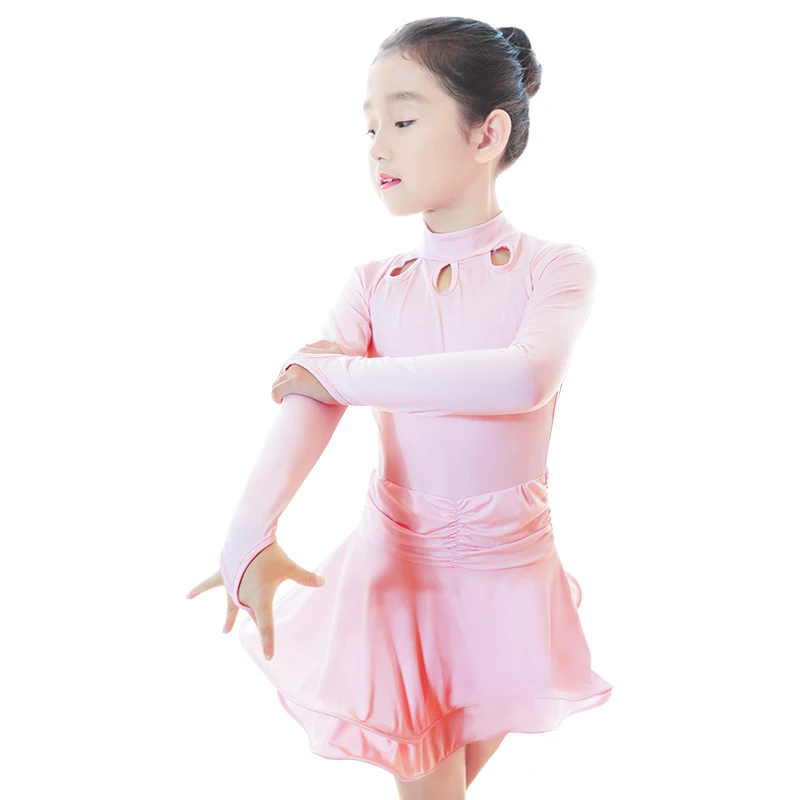 Latin Dance Dresses For Girls Kids Competition Skirt Dress Performance Salsa Pink Standing Collar Suit | Тематическая одежда и