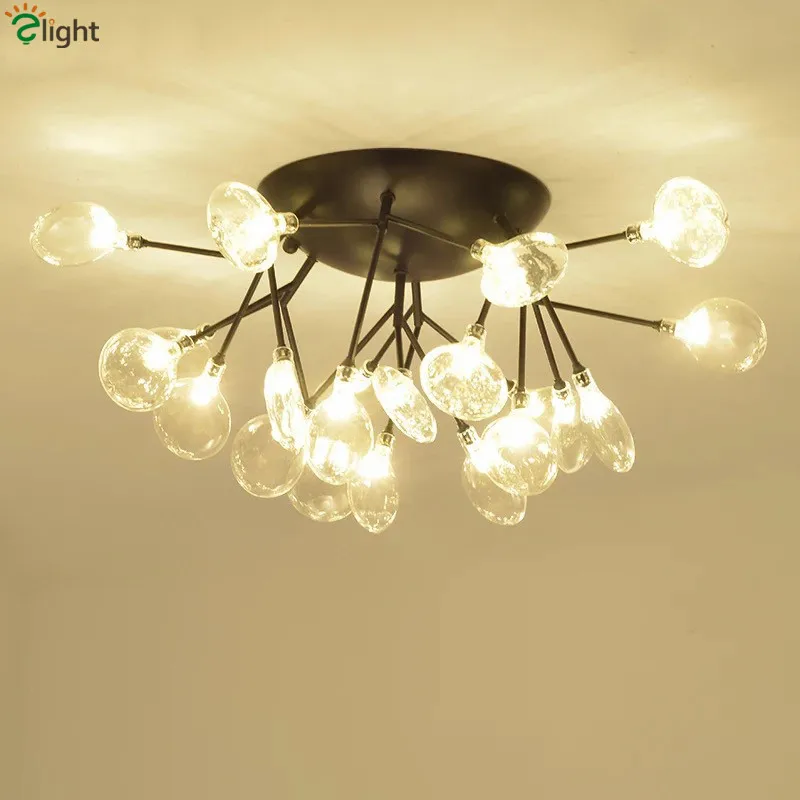 

21 Light D58cm Black G4 Led Ceiling Chandelier Glass Leaf Shades Led Chandelier Lighting Lustre Luminarias Lamparas Fixtures