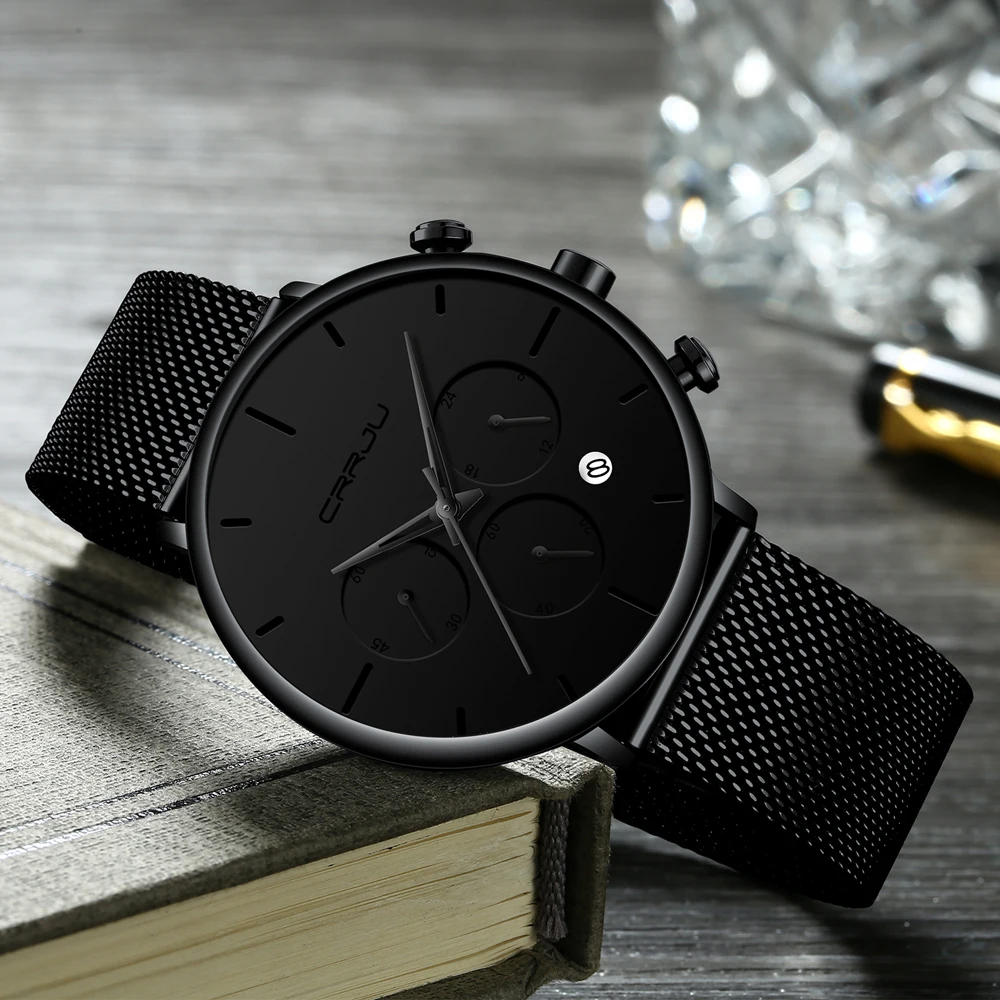 

New CRRJU sleek minimalist men's watch top brand luxury quartz watch men's clock men's sports waterproof watch relogio masculino