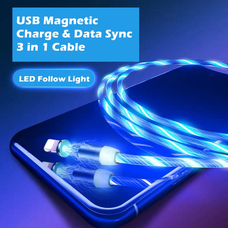 Магнитное зарядное устройство со светодиодной подсветкой микро USB C TPE светящийся