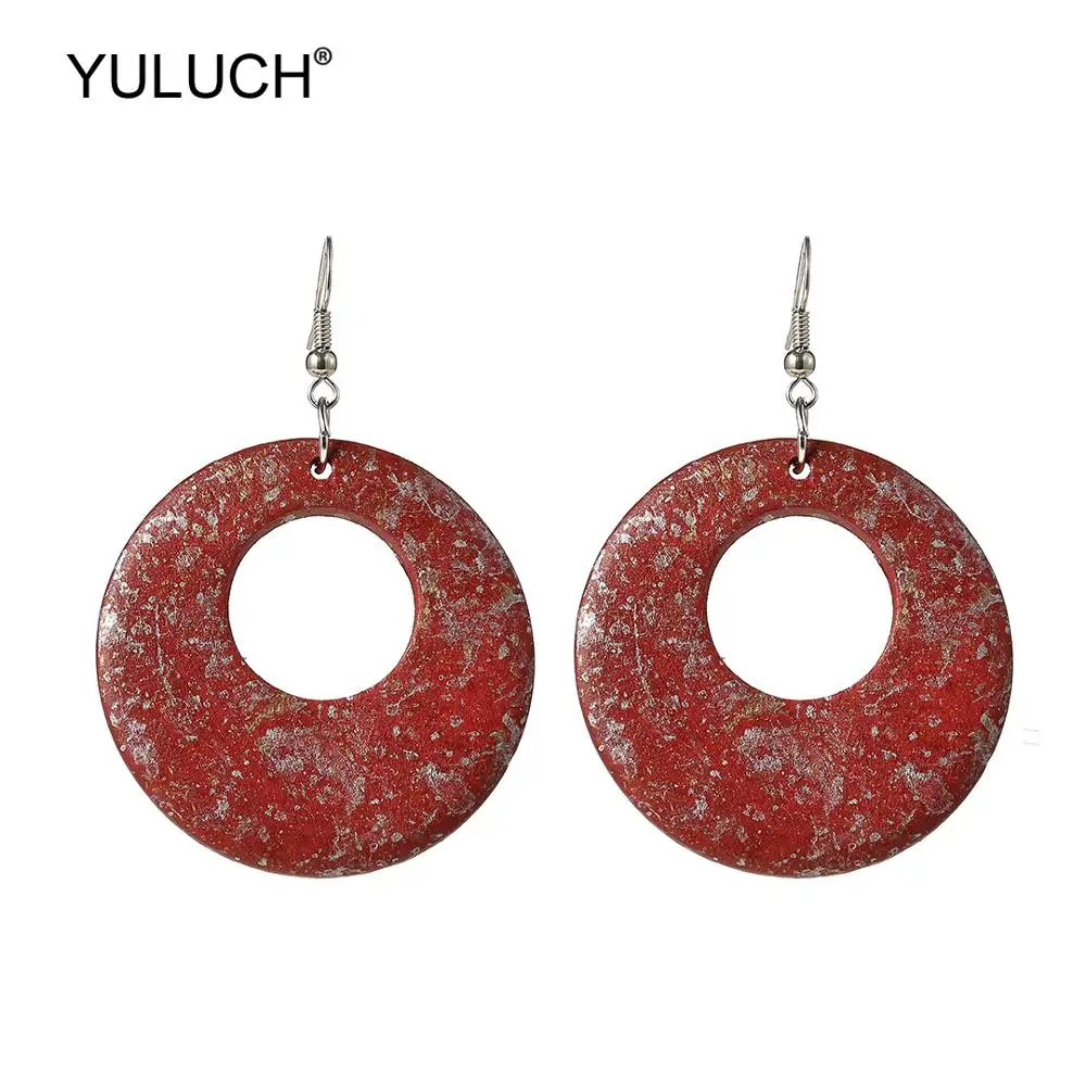 Женские винтажные серьги YULUCH круглые ажурные из дерева с имитацией ржавчины