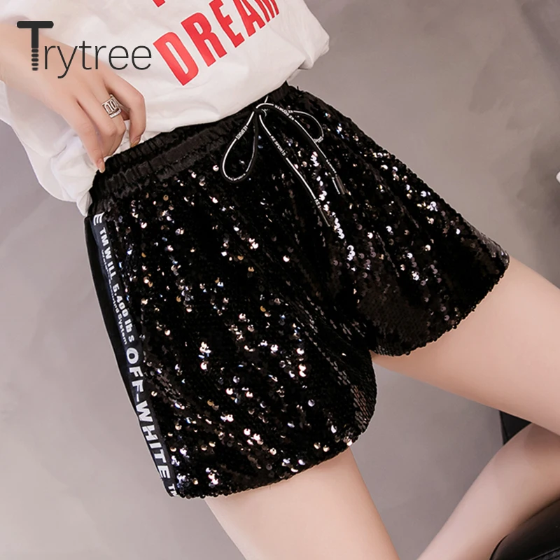 Trytree летние крутые шорты с пайетками для женщин повседневные шелковистые из