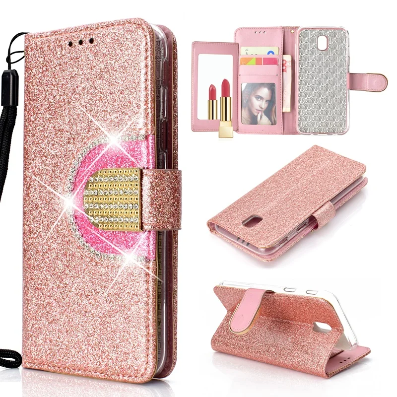 Case For Samsung Galaxy J3 J330f J5 J530F J7 J730F 2017 flip cover funda Bling Glitter Mirror Diary wallet phone case kimTHmall | Мобильные