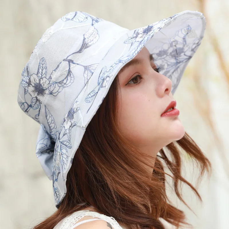 Летняя шляпа для рыбалки с принтом ленточки - женские повседневные ведра из органзы для взрослых с плоской складкой и складываемыми дамскими рыбаками.