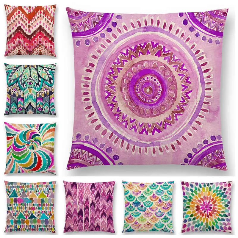 Горячая Распродажа Цветные подушки для дивана в стиле бохо с акварелью мандалой