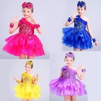 new modern jazz dance childrens performing dress girls flower bling sequines princess performance stage dance dress jq 334