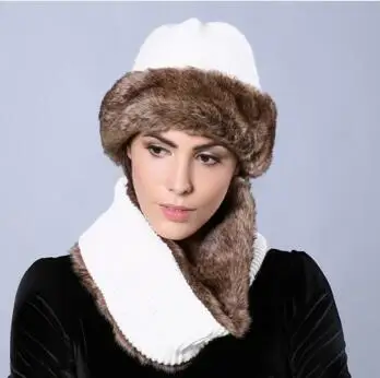 Искусственный мех Для женщин зимние Шапки с Бесконечность шарф сплошной Цвет