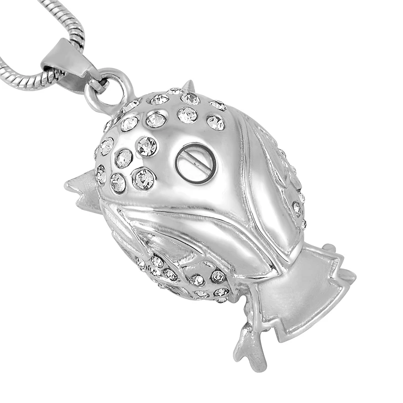 

JJ9740 Crystal Owl Stainless Steel Cremation Urn Jewelry For pet memorial pendant necklace For Women Men Keepsake Pendant