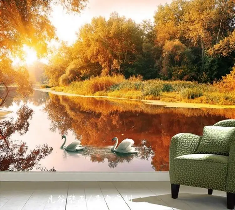 

Photo wallpaper 3D forest Swan Lake Art TV background wall Nature landscape mural non-woven bedroom living room hotel wallpaper