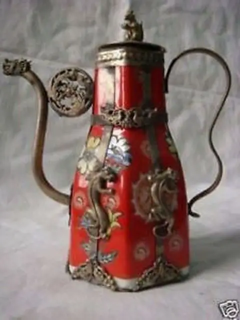 Красивый Тибетский фарфор тибетский серебряный чайник бабочка садовое