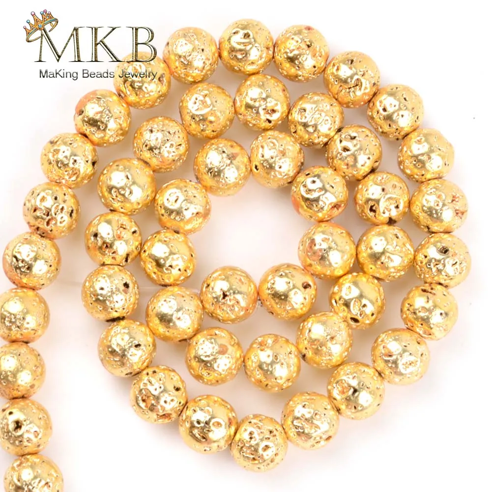 Gold Hematite Lava Из Натурального Гематита лавовый Камень Круглые бусины для изготовления ювелирных изделий 4/6/8/10 мм вулканической породы Spacer Бусины Diy Браслеты Цепочки и ожерелья - Цвет: Gold Hematite Lava