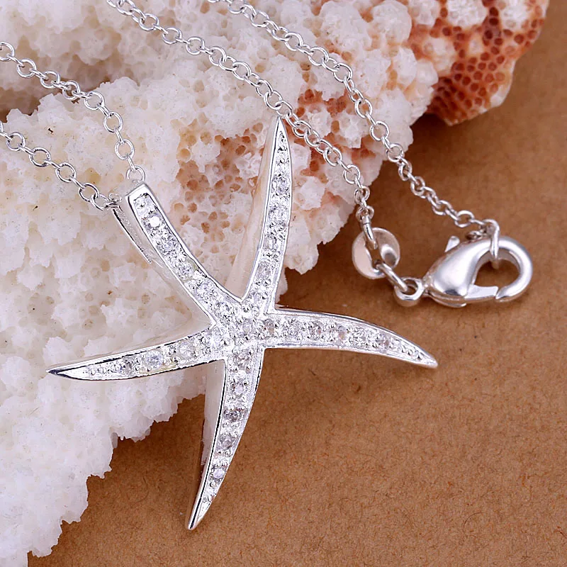 Превосходное серебристое покрытие Большие estrelas do mar de cristal colar pengte acessde joias por atacado