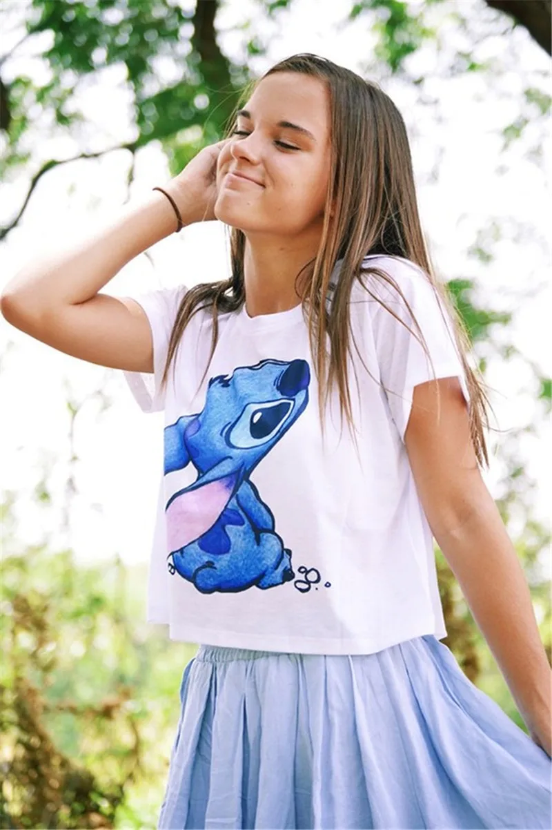 Мультфильм сладкий чужой/Лило стежка Повседневное футболка летние белые