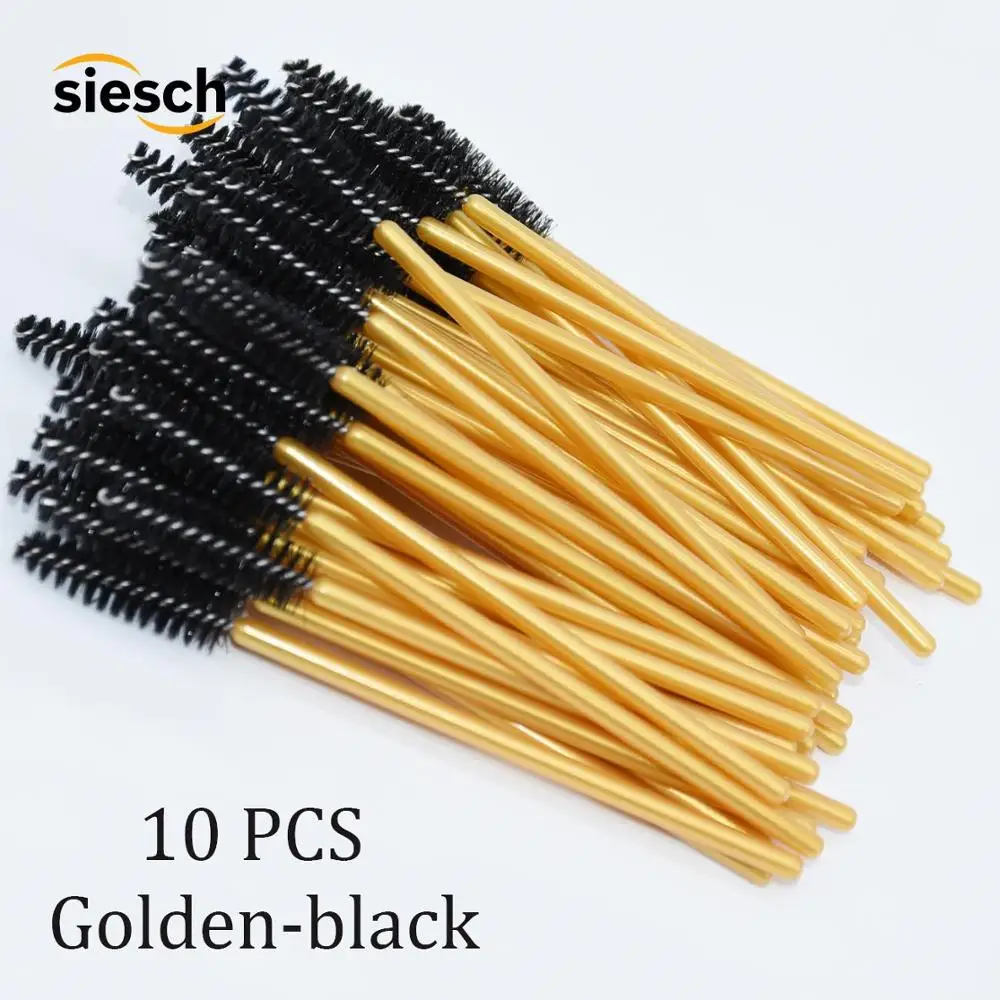 golden black 10 шт. новая кисточка для Бровей Ресниц Расческа тушь для ресниц палочки наращивание ресниц Инструмент Профессиональная Красота пластик нейлон макияж кисти - Handle Color: golden black