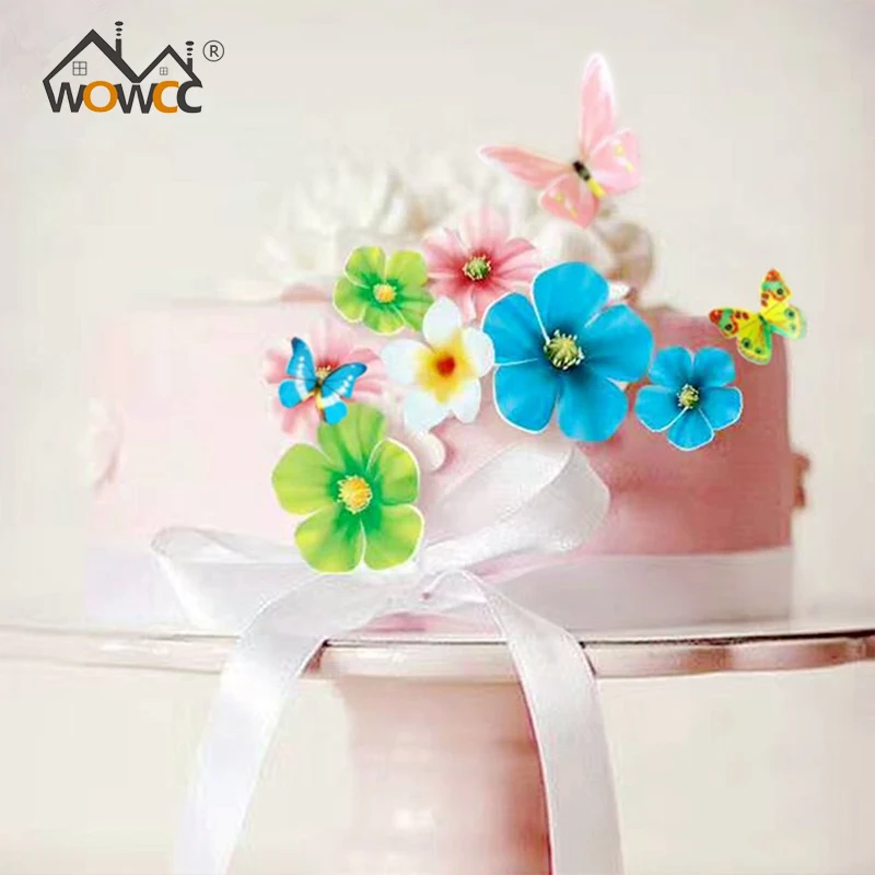 

100pcs Mixed Butterfly flowers Edible Glutinous Wafer Rice Paper Cake Cupcake Toppers Cake Decoration Birthday Wedding Cake Tool
