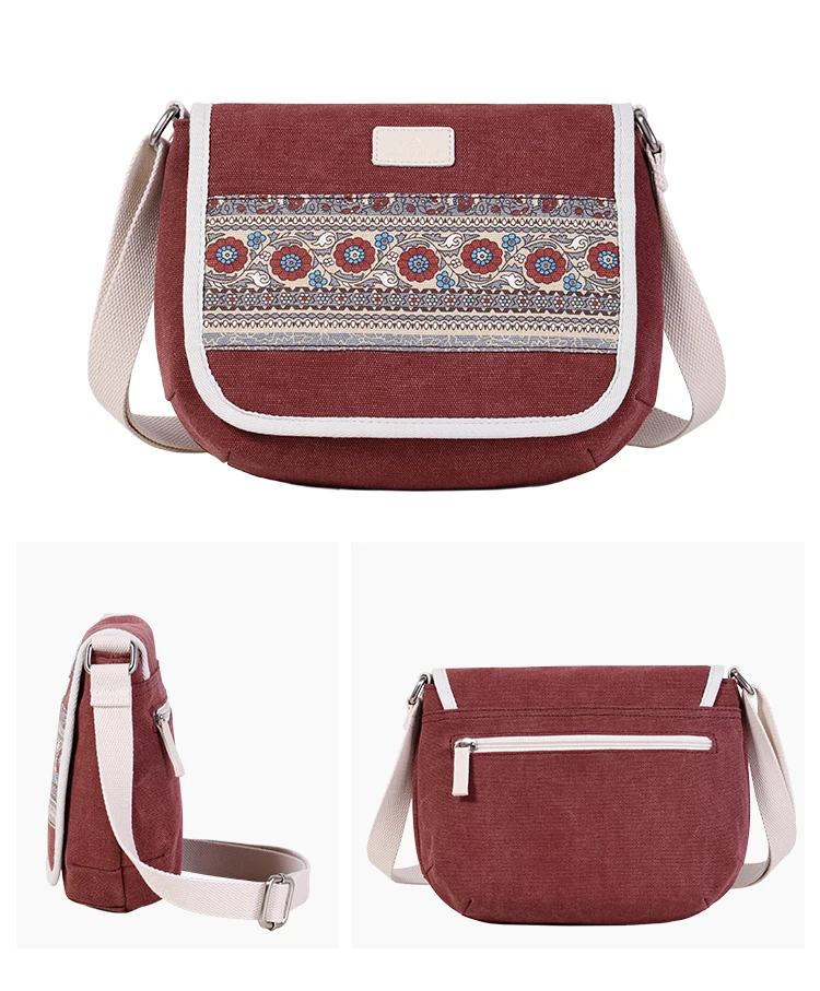 Canvasartisan new women shoulder bag floral casual messenger bag vintage cotton canvas bags female small travel crossbody bag