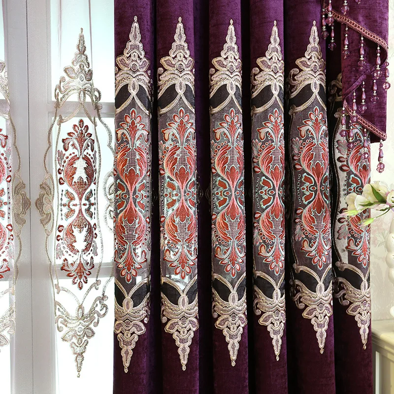 Роскошные жаккардовые шторы из полиэстера с вышивкой светонепроницаемые для