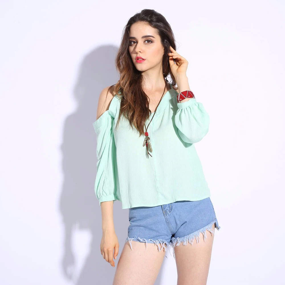 Блузка женская белая с длинным рукавом и треугольным вырезом 2019|blouse fashion|fashion