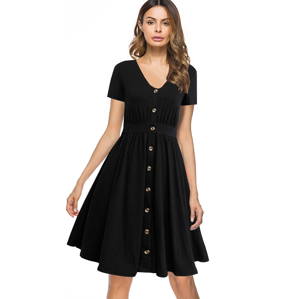 Berydress Повседневное женское платье V шеи короткий рукав Vestidos с карманами Рубашка