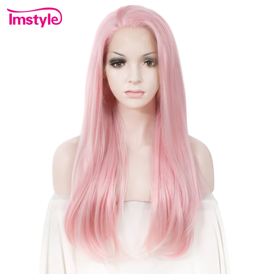 Imstyle розовый парик прямые синтетические волосы парик для женщин высокотемпературный волоконный бесклеевой косплей парик