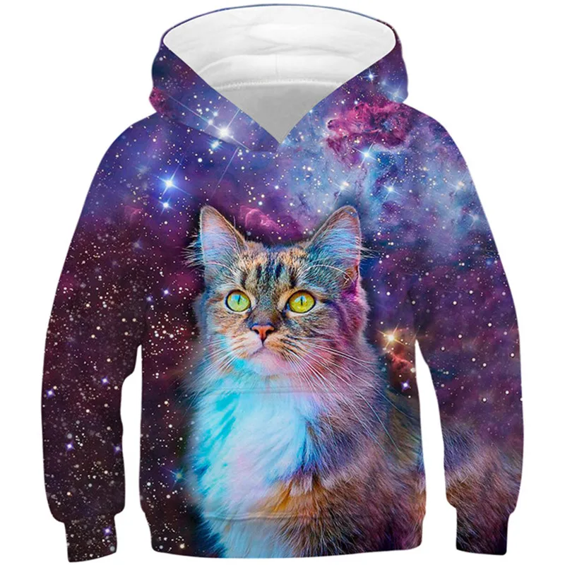 

Boy Girl Fashion Cat Vortex Colorful Galaxy Paint 3D Hoodies Children Outerwear Harajuku Loose Hooded Sweatshirt Kids Pullovers