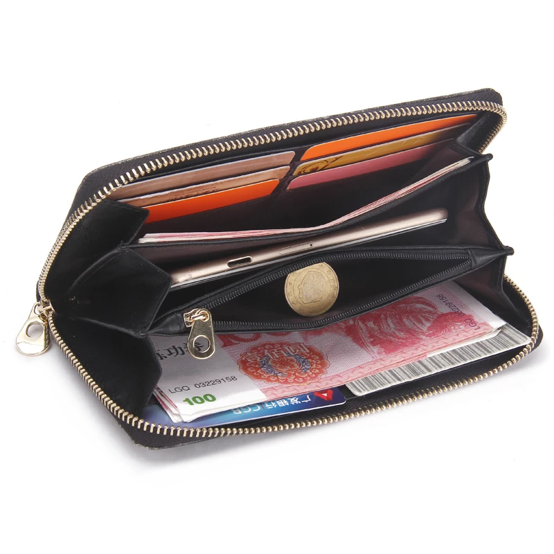 Модный женский кошелек из натуральной кожи Длинный на молнии для мобильного