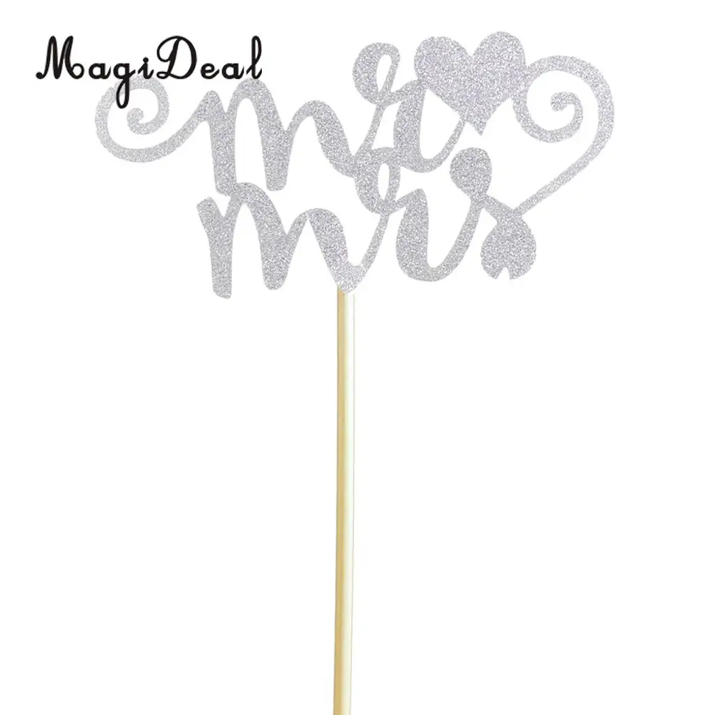 MaagiDeal 20x блестящая бумага Mr& Mrs Сердце торт, верхняя одежда, вставки свадебные церемонии Декор золото/серебро