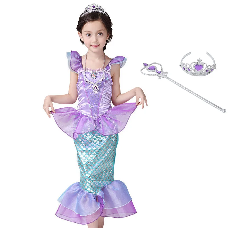A Dress Set01 YOFEEL/платье Русалочки для девочек; костюм принцессы Ариэль; детское платье с рукавами-лепестками; нарядное платье для дня рождения; фантазийные милые платья для детей - Цвет: A Dress Set01