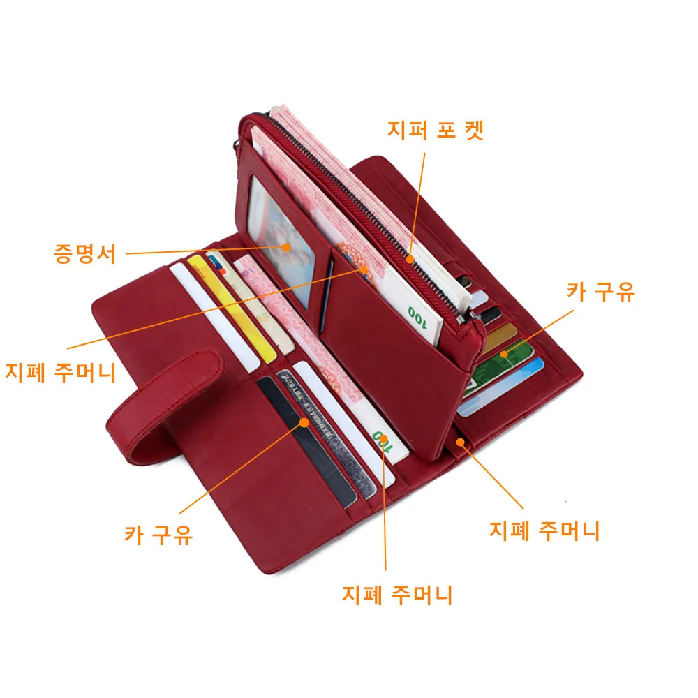 JEEP BULUO Brand Women Wallets Genuine Leather Zipper Coin Purse Fashion Long Red Wallet Large Capacity Clutch Bag Lady Rfid | Багаж и