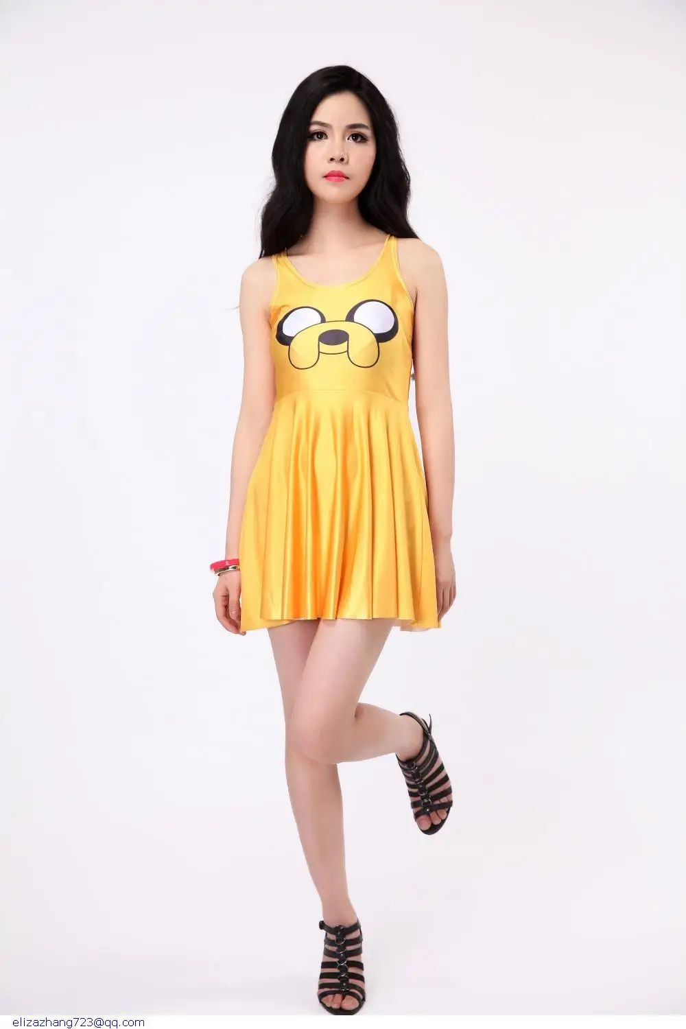New Fashion Pretty Girl Summer Casual Sleeveless Black Red Yello Lucky Dog Print Mini Skater Dress Vestodos | Женская одежда