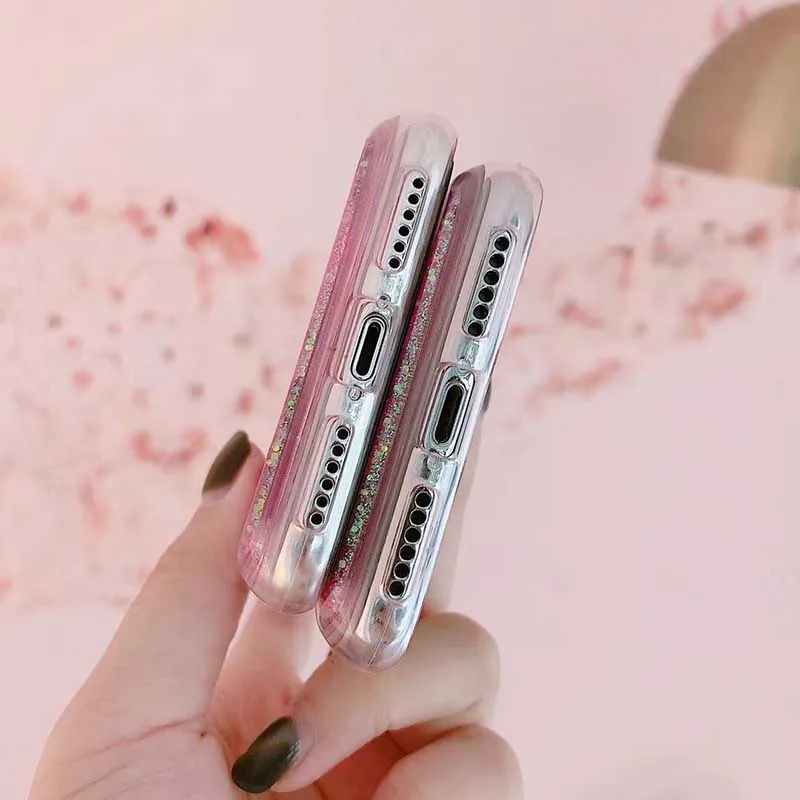Glitter Liquid Phone Case For iPhone X 8 7 Plus Peach Cute Pink Love Heart 6 6S Hard Back Cover | Мобильные телефоны и
