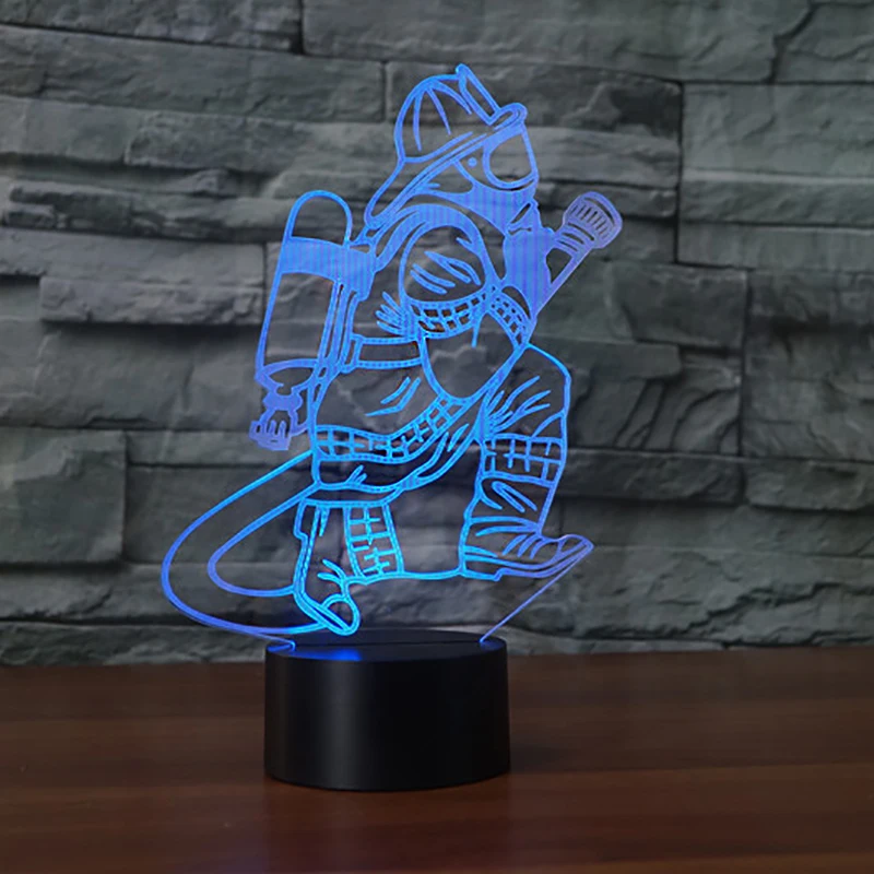 Новинка 7 цветов Изменение 3D фиреманс настольная лампа светодиодный USB нажатием
