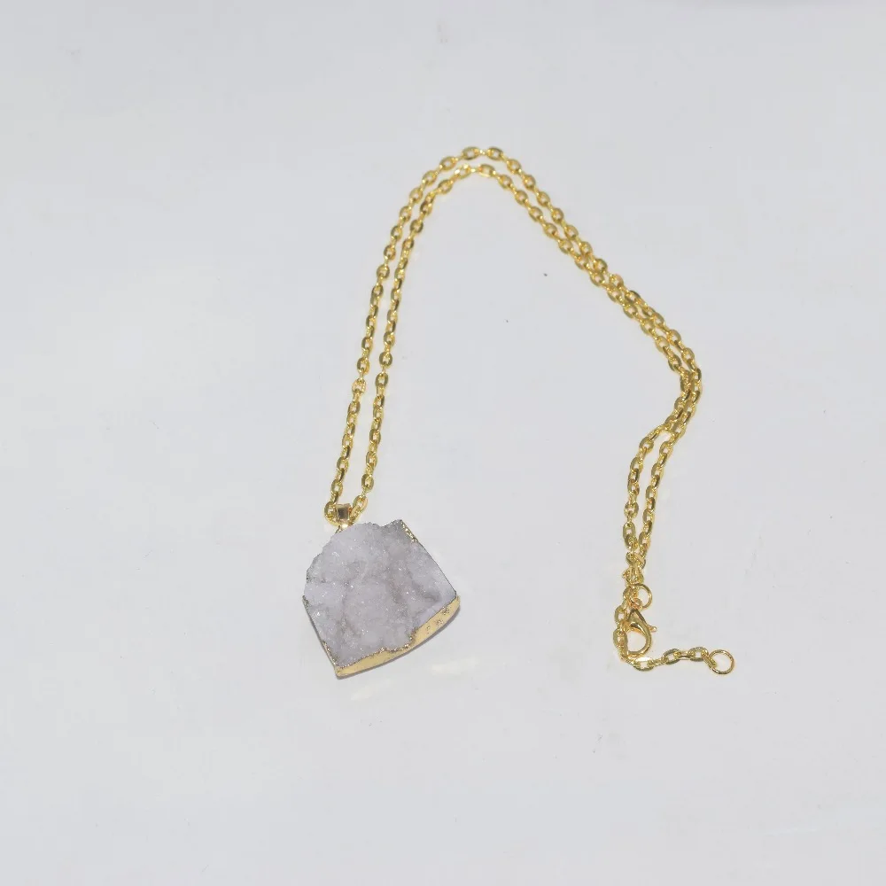 Женское ожерелье с подвеской geode druzy длинная цепочка золотыми наконечниками
