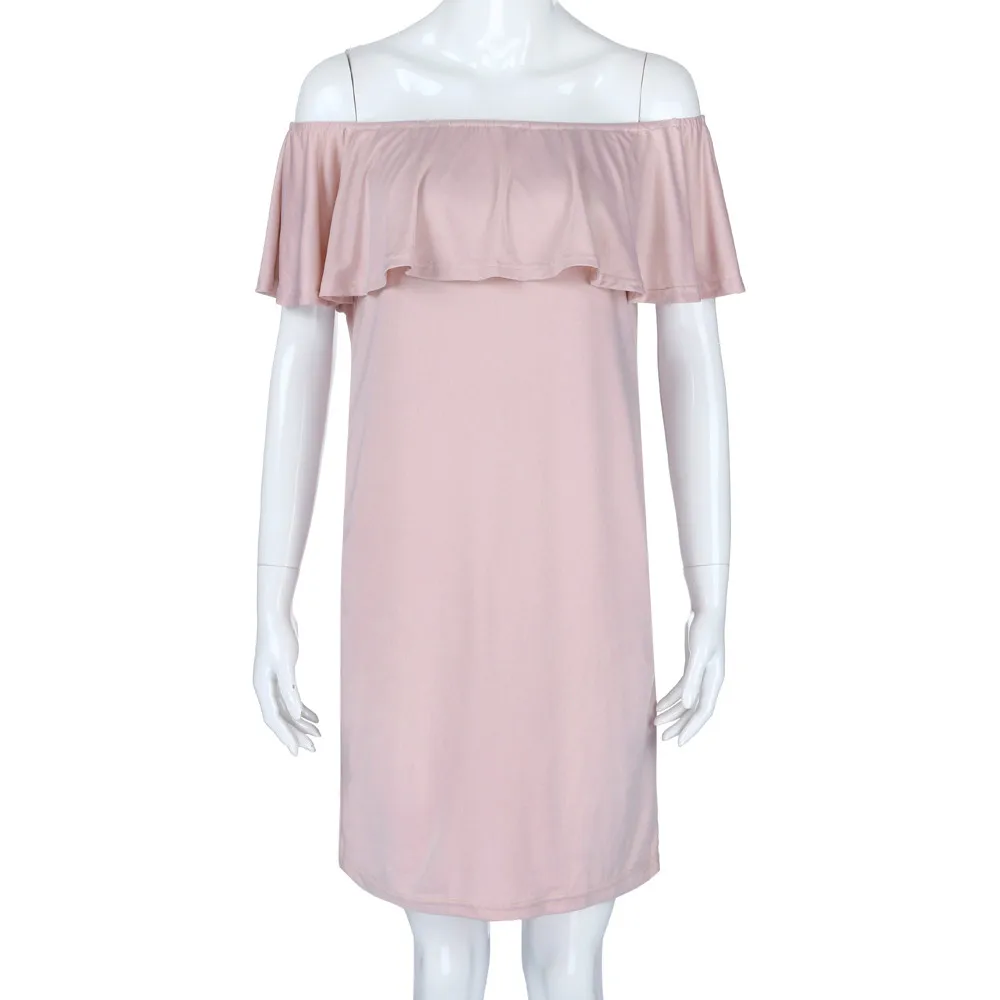 Беременности и родам платья модные женские оборки открытые плечи однотонные