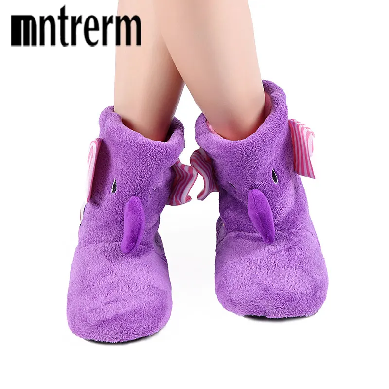 PURPLE Mntrerm/ г.; зимние теплые домашние тапочки; милые женские тапочки с изображением слона; Фланелевые домашние шлепанцы; подарок для семьи - Цвет: PURPLE