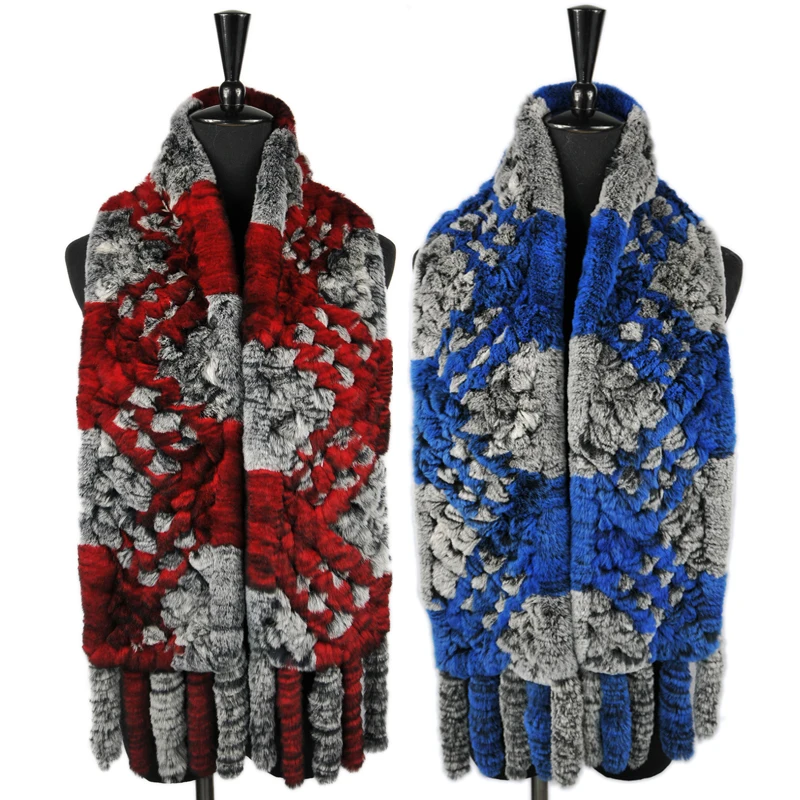 Классический качество рекс кролика волосы глушитель шарф вязаный мех ультра